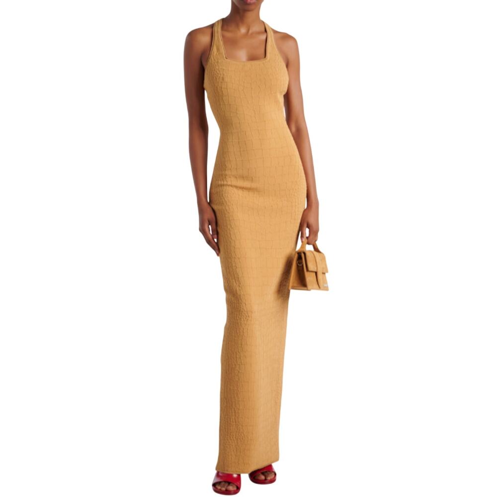 Jacquemus La Scala Maxi Dress Camel Croc Texture Racerback Size 40 NEW